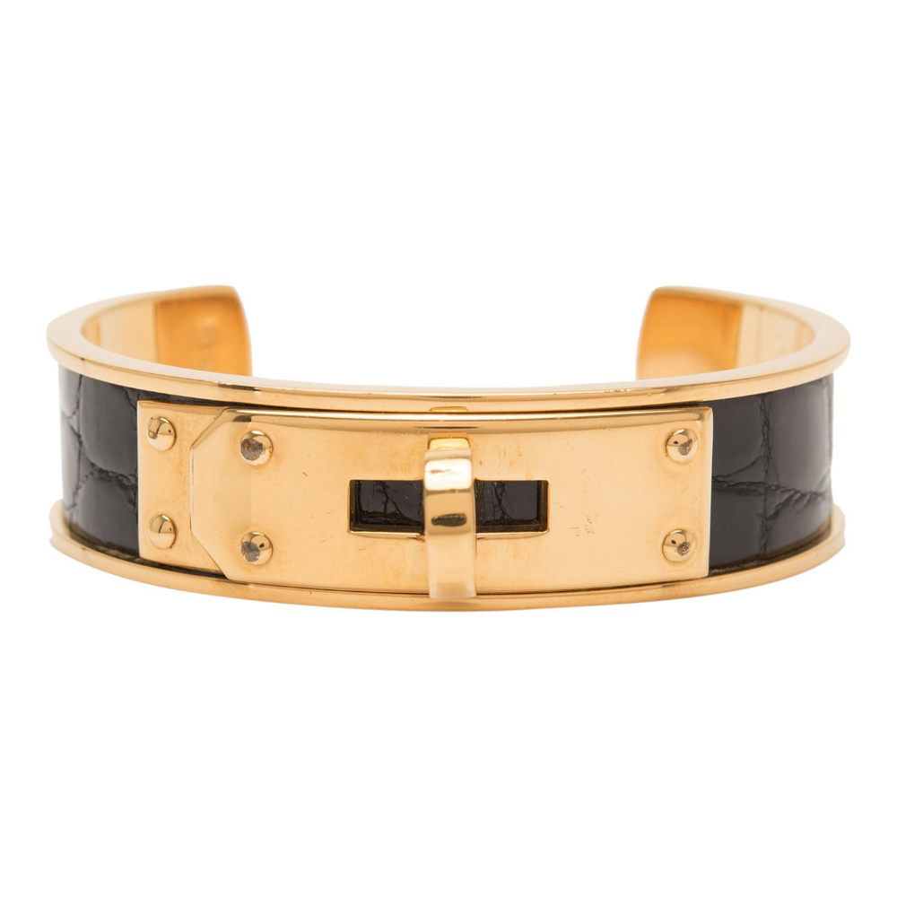 Hermes Black Crocodile Cadena Cuff Bracelet